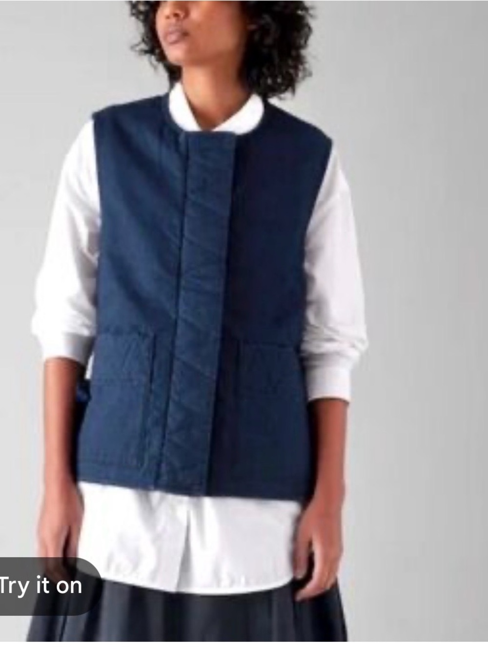 TOAST Quilted Cotton Utility Vest Navy Side Tie Pockets Size Small
